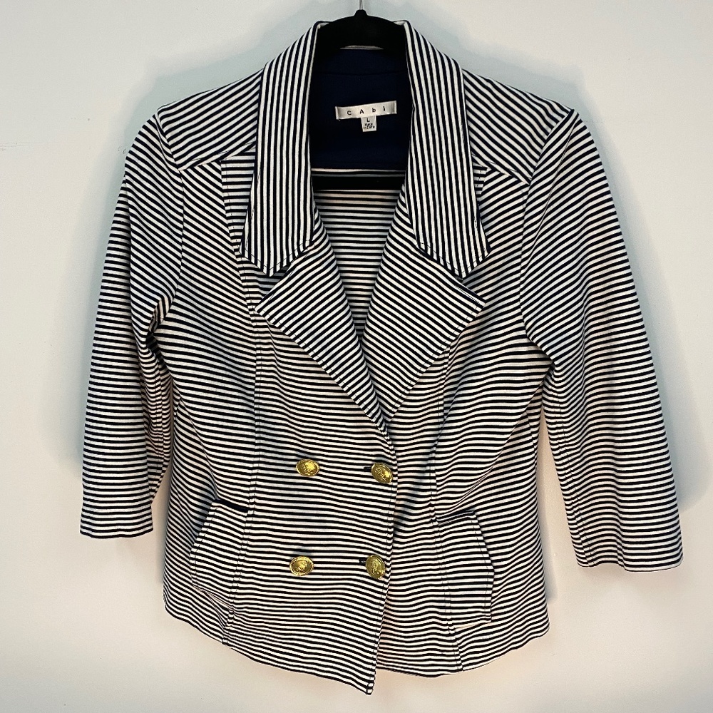 caBi Striped Double Breasted Jacket Size L